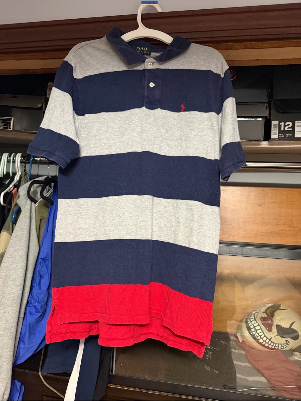Polo by Ralph Lauren Navy, Gray & Red Striped Polo Shirt